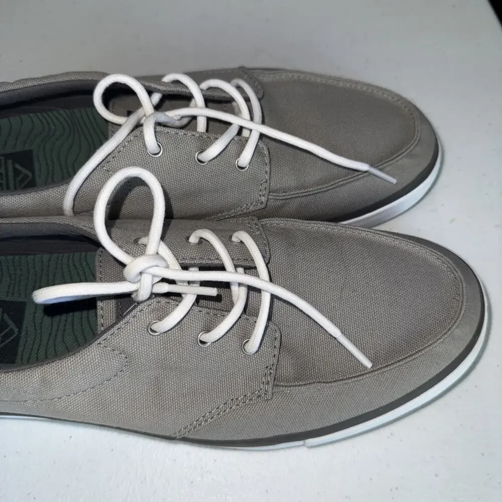Reef Deckhand 3 Boat Shoes Mens 9 Gray Canvas Lace Up Casual Comfort Sneakers